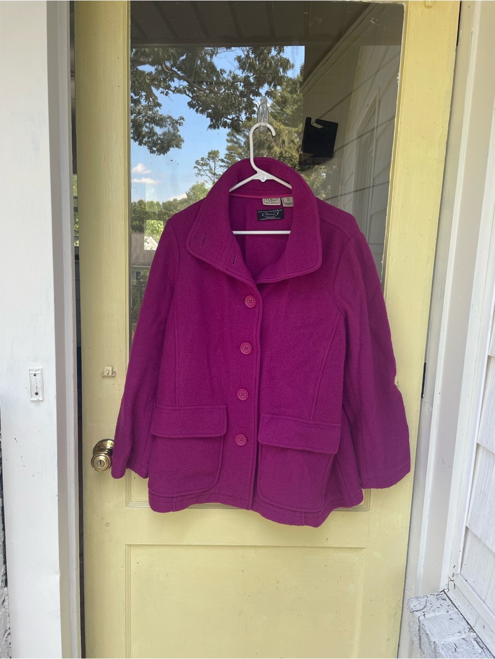 L.L. Bean Women's Fuchsia 100% Wool Pea Coat. Exclusive premium fabric.